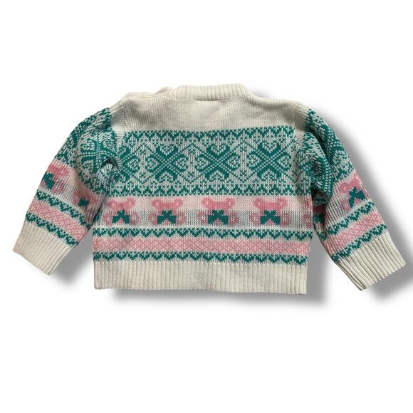 Vintage Kids Classics Fair Isle Knit Sweater Pink Green White Baby 24M - Picture 5 of 9